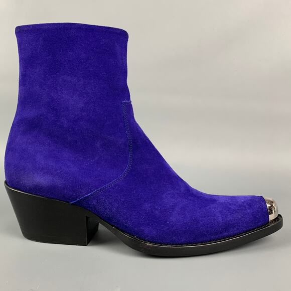 CALVIN KLEIN 205W39NYC Size 6.5 Purple Leather Ankle Boots - Picture 1 of 7